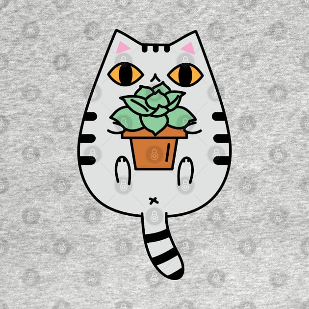 Gray Tabby Cat with Succulent Plant by Noristudio